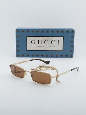 Gucci GG1600S 002 Rectangle Sunglasses - Gold / Brown